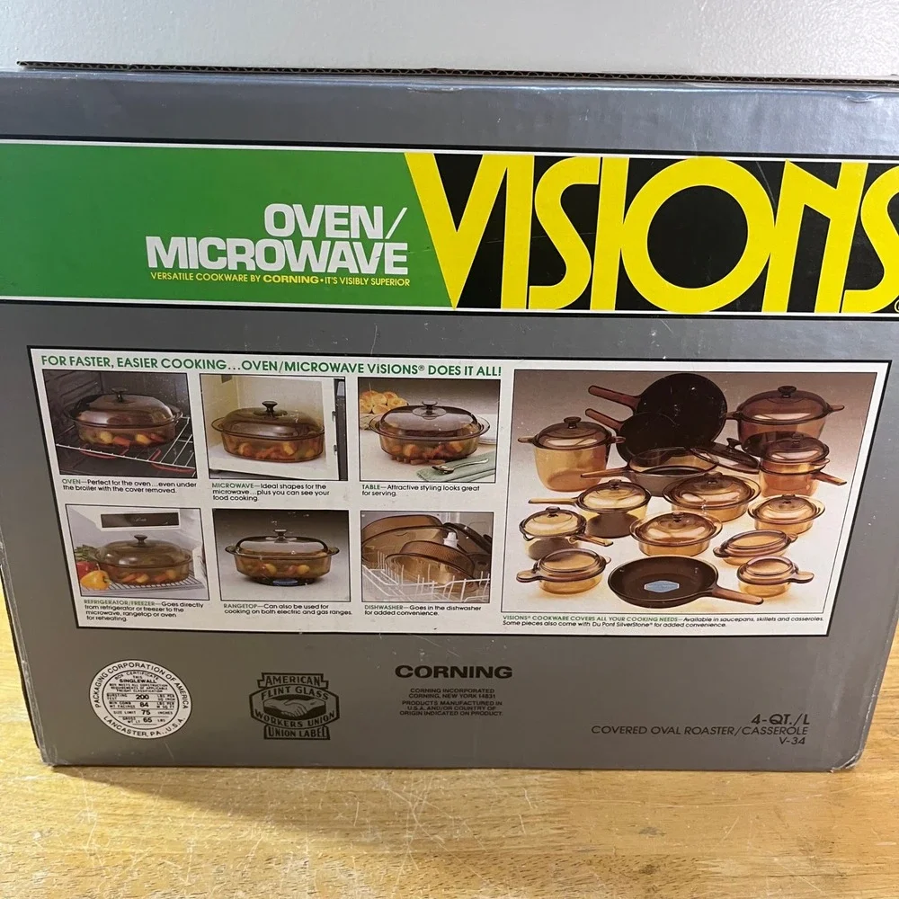 Vtg Corning Visions Amber Glass 4 Qt Covered Oval Roaster Casserole V-34 NIB